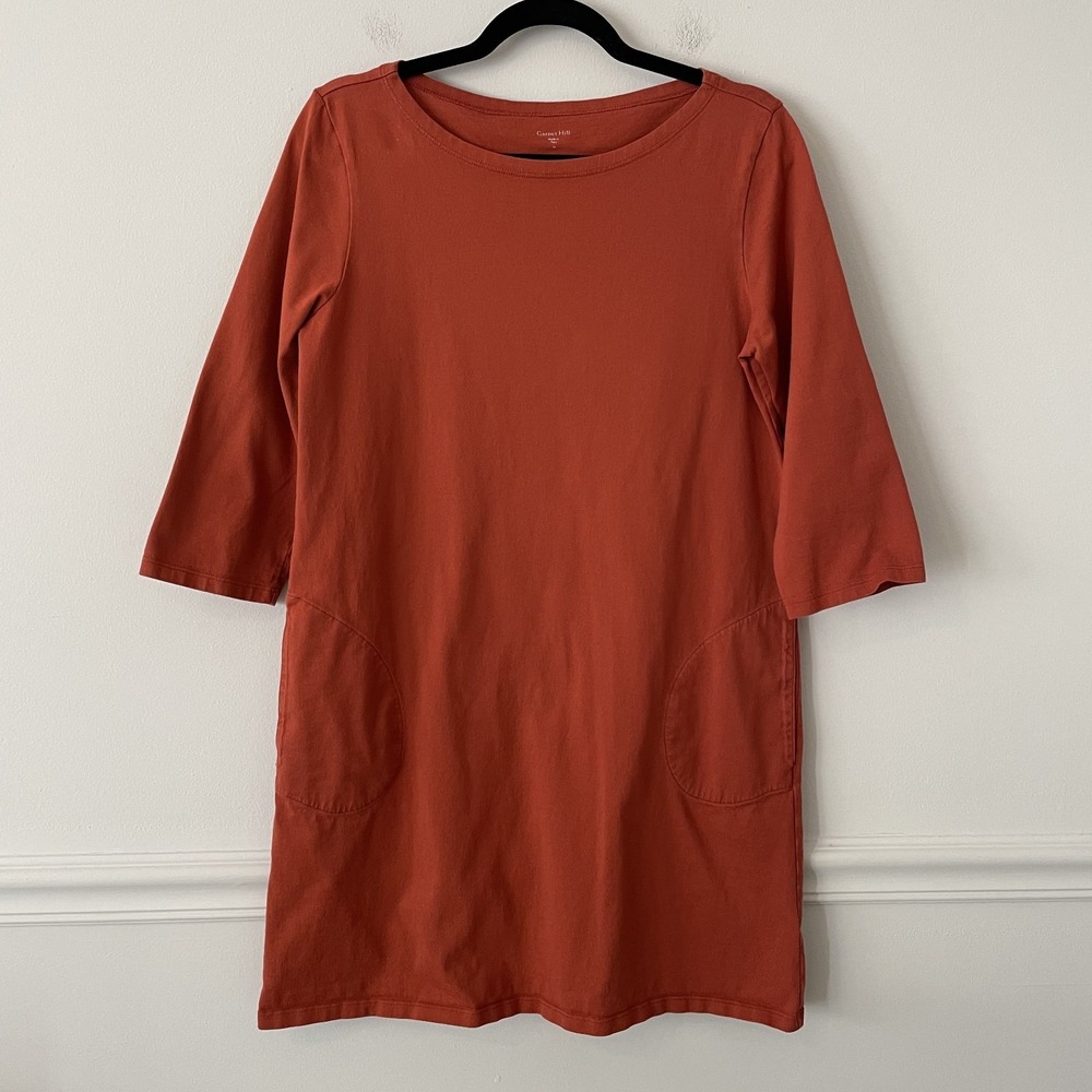 Garnet Hill Organic Pima Cotton Shift Dress Rust Orange‎ 10 Pockets Basic Staple